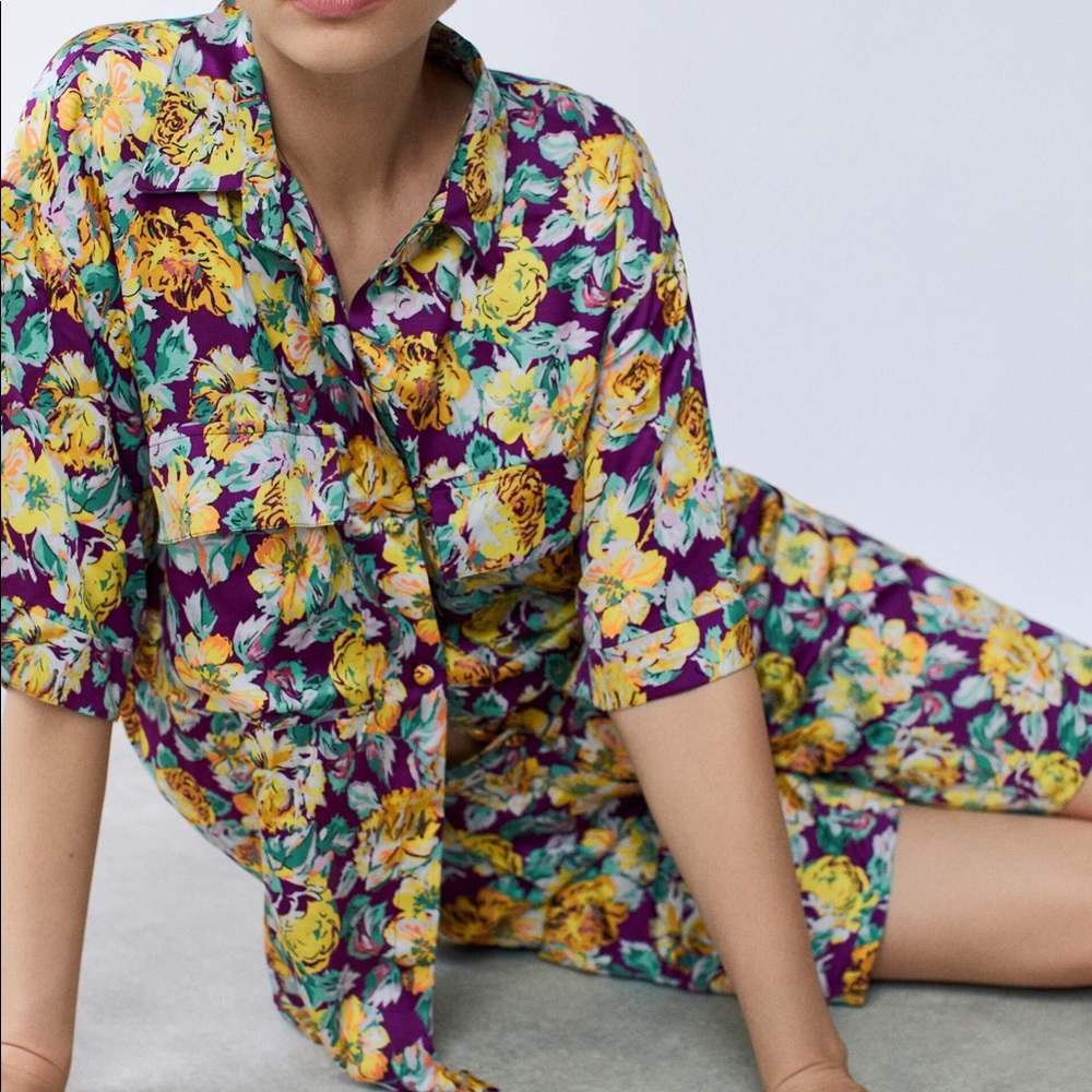 Zara Floral Printed Shirt and Short Set size S/XS